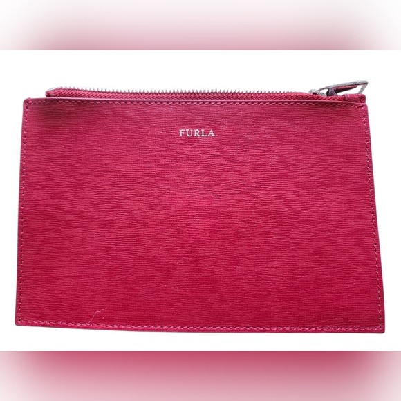 Furla Handbags - Furla Red Saffiano Leather Zip Pouch